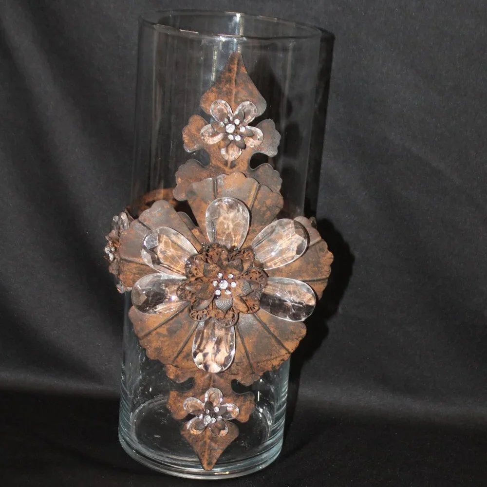 Feur de Lis Cooper and Plexiglass Floral Petal Large Vase